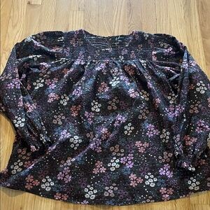 Summersalt Dark Floral Smocked Cotton Blouse Top Sz XL